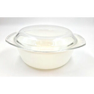 Vintage Fire King All White Round Casserole Dish with Pyrex Lid 1 1/2 QT